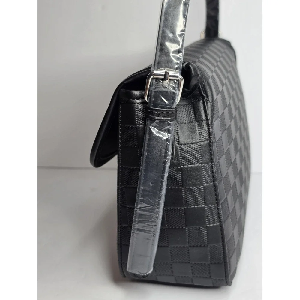 London Fog Houston‎ Flap Over Shoulder Bag In Black W/Silver Hardware NWT